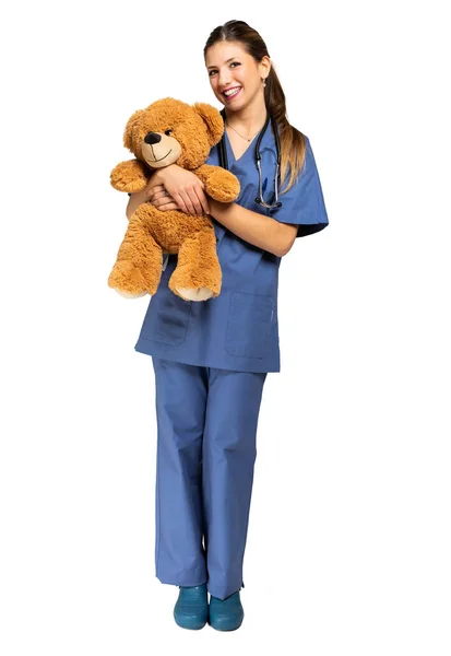 Beautiful Nurse Holding Teddy Bear Pediatrician Concept — Stock Photo, Image