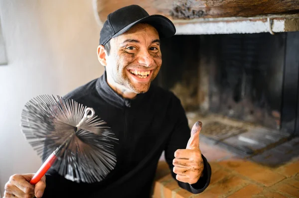 Young Chimney Sweep Portrait House Giving Thumbs — Stock Photo, Image