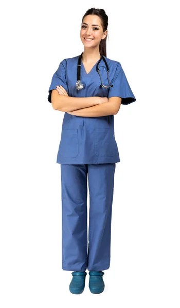 Nurse Portrait Isolated White Background Full Length — Stock Photo, Image