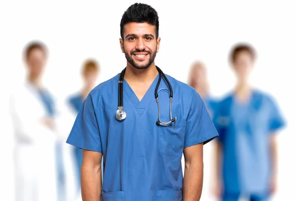 Male Nurse Isolated Front His Team — Stock Photo, Image