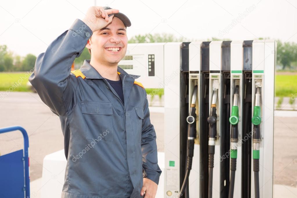 Gas station attendant at work