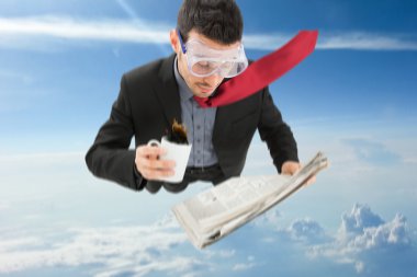 Gazete okurken skydiving işadamı