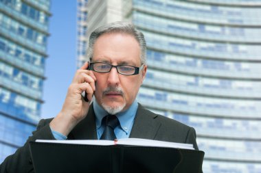 İş adamı telefonda konuşuyor.