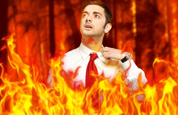 Businessman in flames — Stock Photo, Image