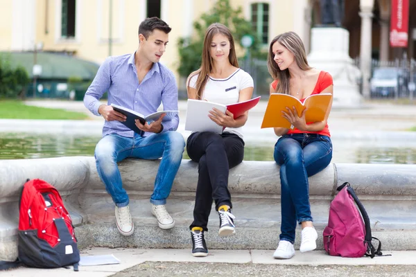 Groep studenten buiten — Stockfoto