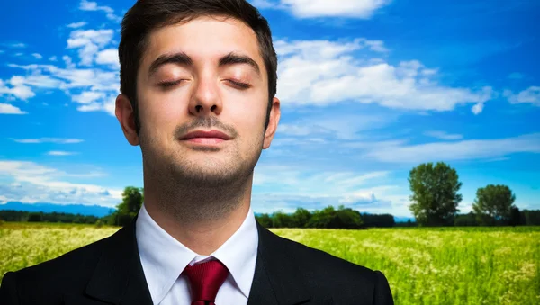 Geschäftsmann entspannt sich auf dem Land — Stockfoto