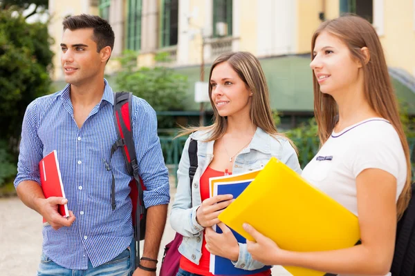 Students walking in front of their school Royalty Free Stock Photos