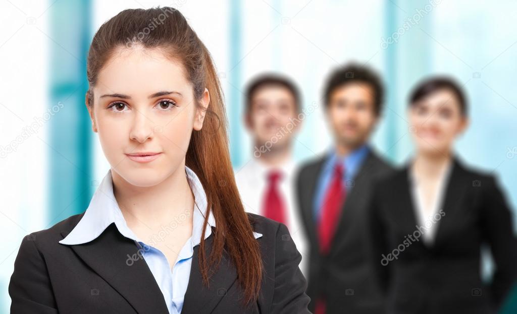 Woman in front of people