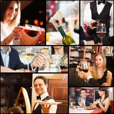 Collage of people in restaurants clipart