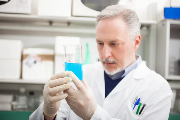 Cientista olhando para tubo de ensaio — Fotografia de Stock