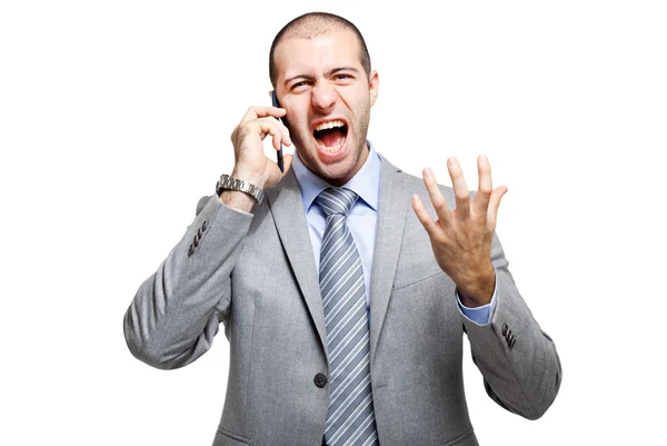 Θυμωμένος επιχειρηματίας ουρλιάζοντας στο τηλέφωνο — Φωτογραφία Αρχείου