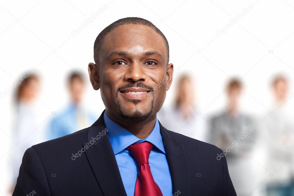 Businessman in front of people