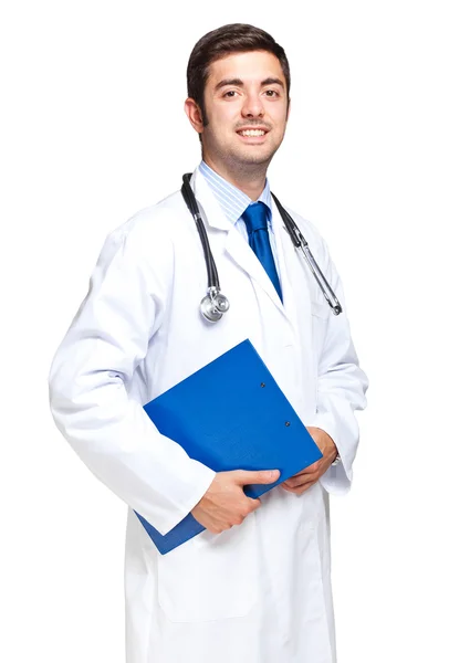 Handsome doctor holding clipboard — Stock Photo, Image