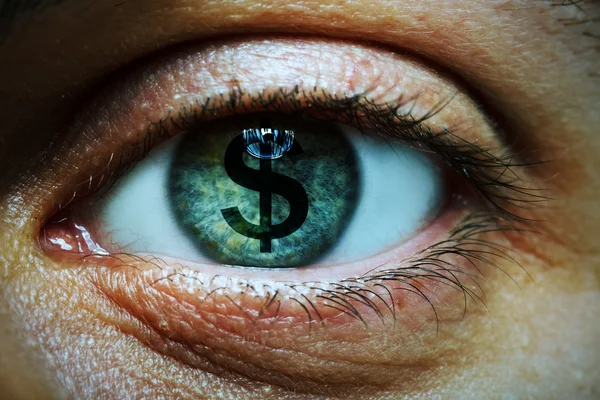 Muž s symbol dolaru v oku — Stock fotografie