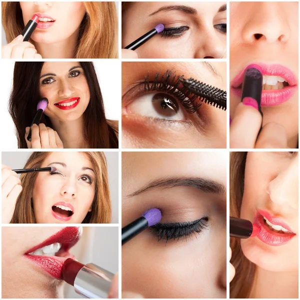 Ženy použití make-upu — Stock fotografie