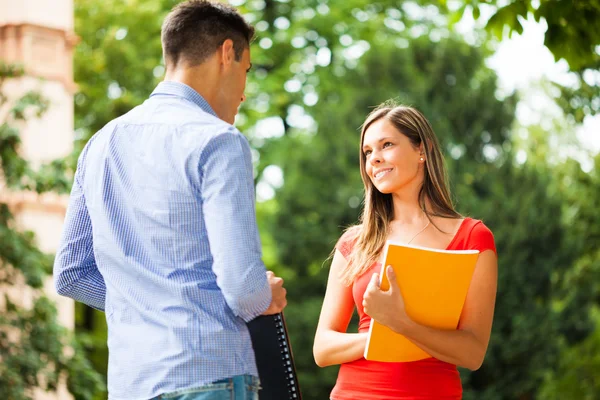 Estudantes conversando no parque — Fotografia de Stock