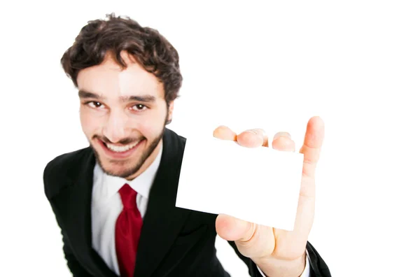 Empresario entregando tarjeta de visita en blanco — Foto de Stock