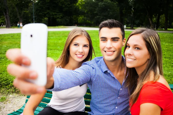 Amis prenant selfie portrait — Photo