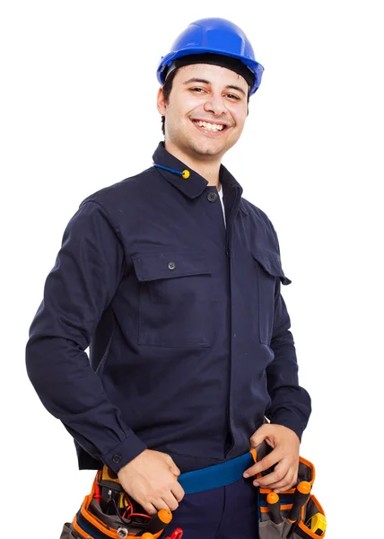 Werknemer in blauwe uniform — Stockfoto