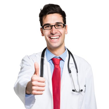 başparmak kadar gösteren genç bir doktor