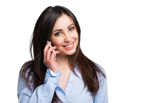 Mujer sonriente hablando por teléfono — Foto de Stock