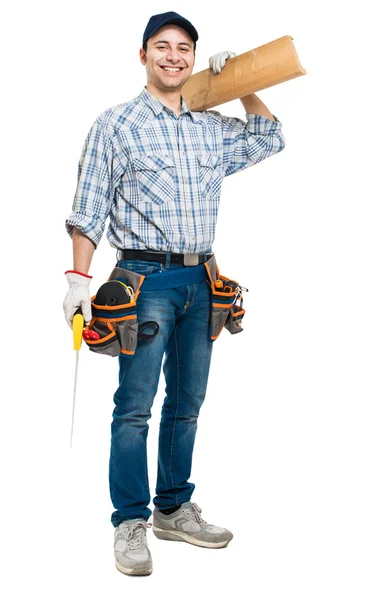 Carpinteiro com suas ferramentas — Fotografia de Stock