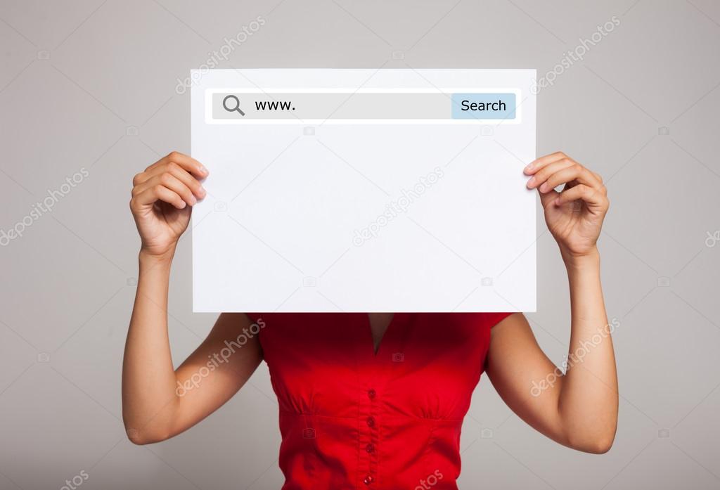 Woman holding blank paper sheet