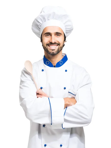Lachende knappe chef-kok — Stockfoto