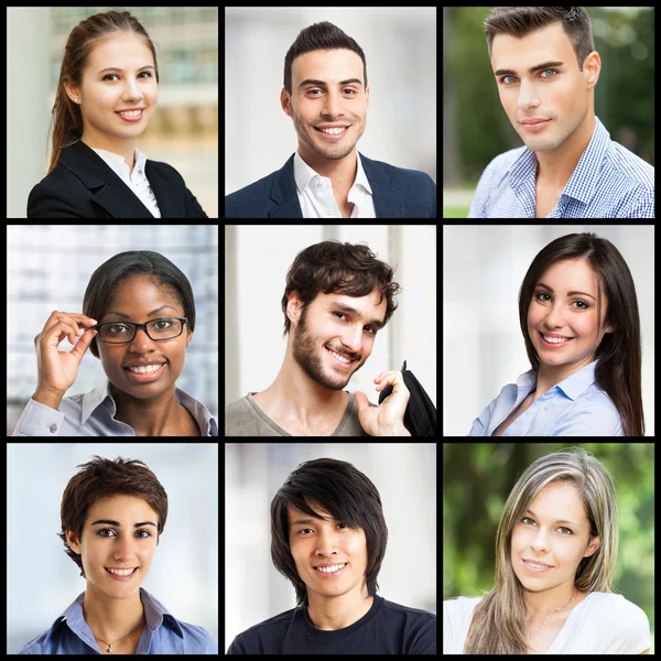 Collage van jonge mensen glimlachen — Stockfoto