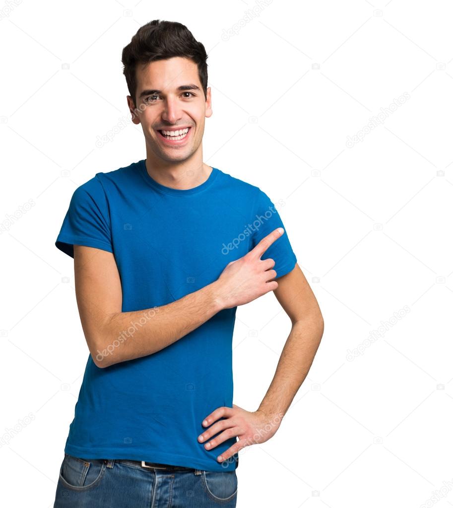 Smiling man pointing his finger