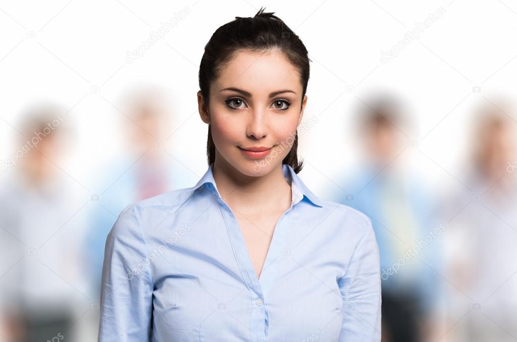 Woman in front of group of people