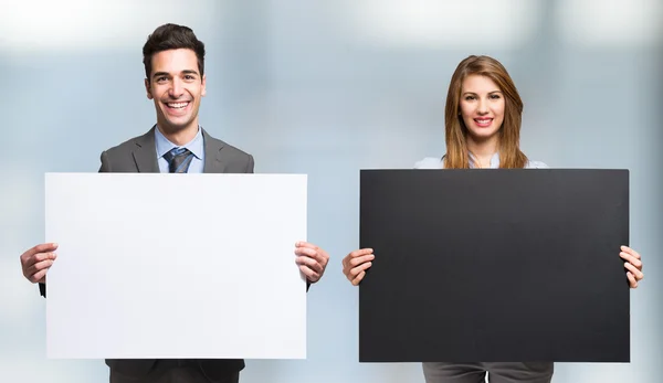 People holding empty panels — Stock Photo, Image