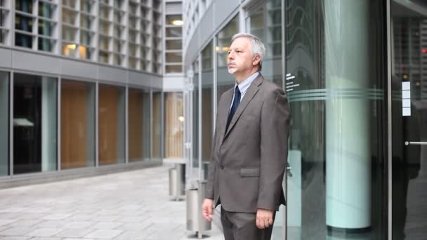 Businessman walking out from an office — Stock Video