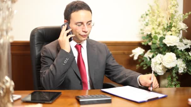 Üzletember beszél telefonon. — Stock videók