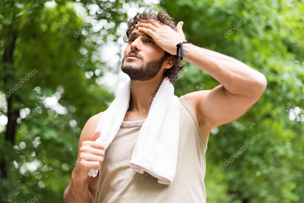 Man sweating after session of training