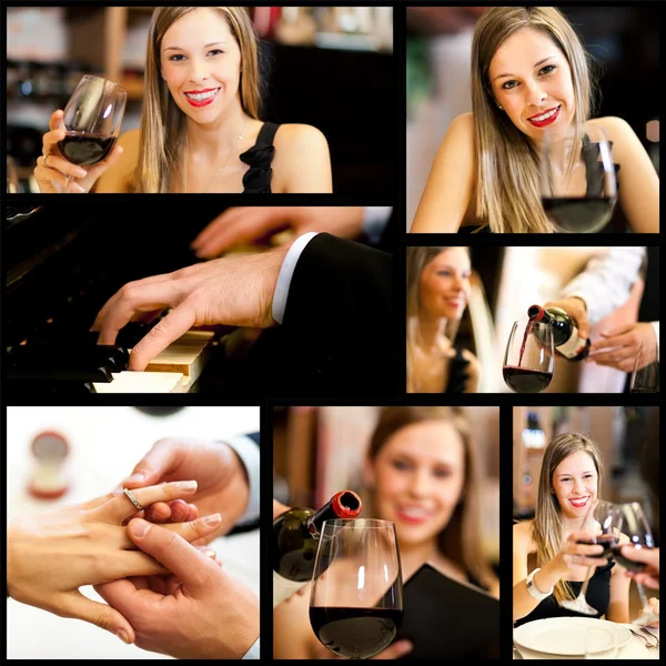 Lidé, pití vína v restauraci — Stock fotografie