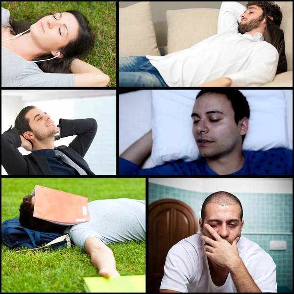 Fáradt emberek pihenés és az alvás — Stock Fotó