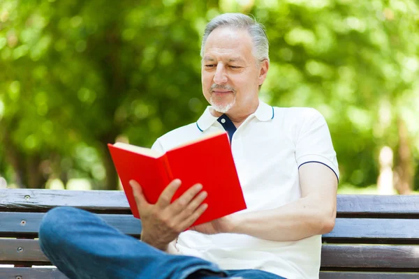 Uomo maturo lettura libro — Foto Stock