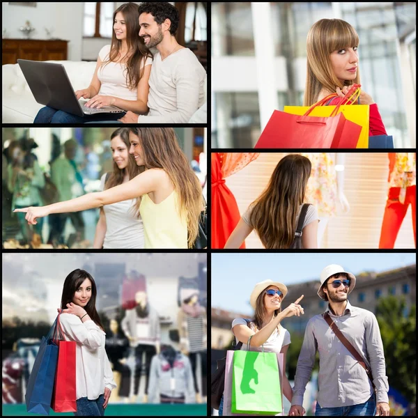 Collage de personnes faisant du shopping — Photo