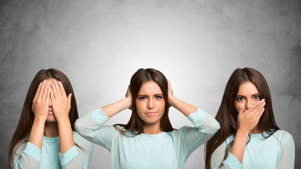 Woman see no evil, hear no evil, speak no evil — Stock Photo, Image