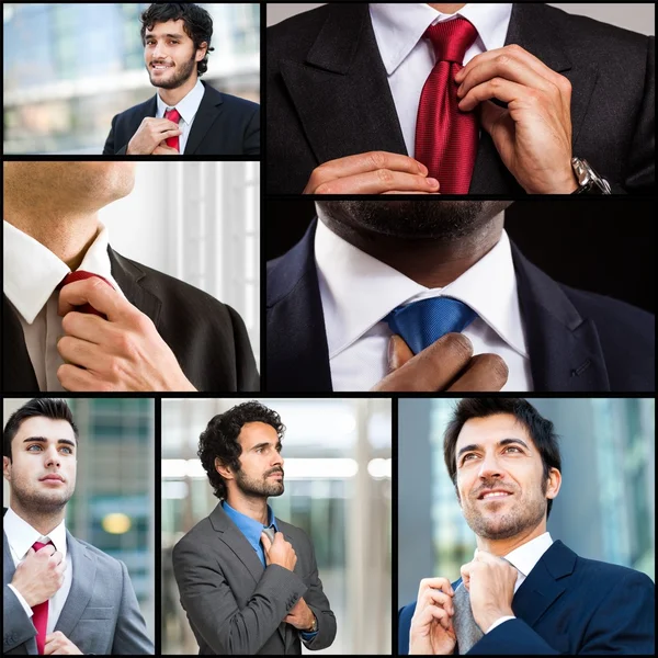 Empresarios ajustando su corbata — Foto de Stock