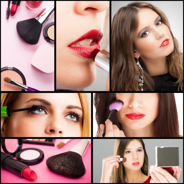 Mujeres que aplican maquillaje —  Fotos de Stock