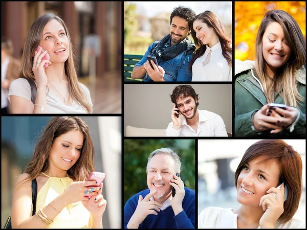 Mensen praten en het gebruik van de telefoon — Stockfoto