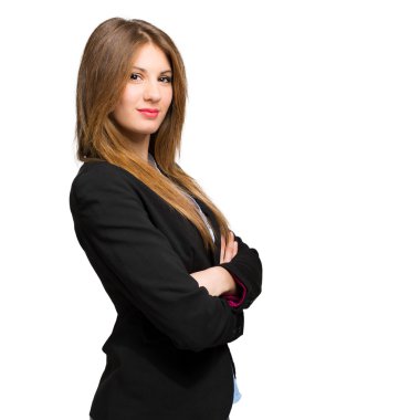 Beyaz üzerinde gülümseyen iş kadını