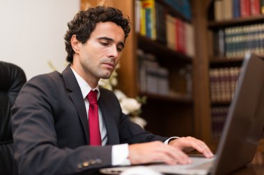 bir bilgisayarı kullanarak iş adamı