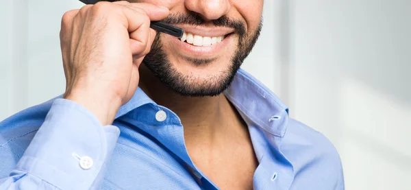 Male operator with headphone — Stock Photo, Image