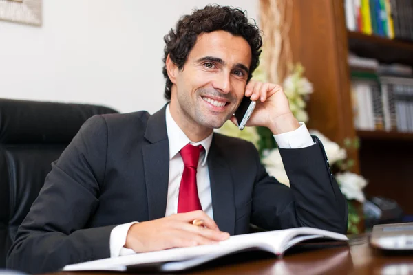 Homem de negócios trabalhando branco falando no telefone — Fotografia de Stock