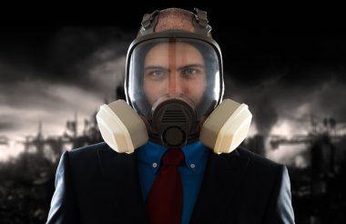 İşadamı kirli sonrası atomik dünyada