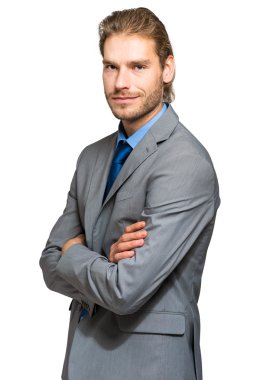 Beyaz üzerine emin iş adamı