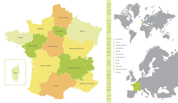 Mapa Vectorial Color Detallado Regiones Francia Partir 2016 Con Ubicación — Vector de stock